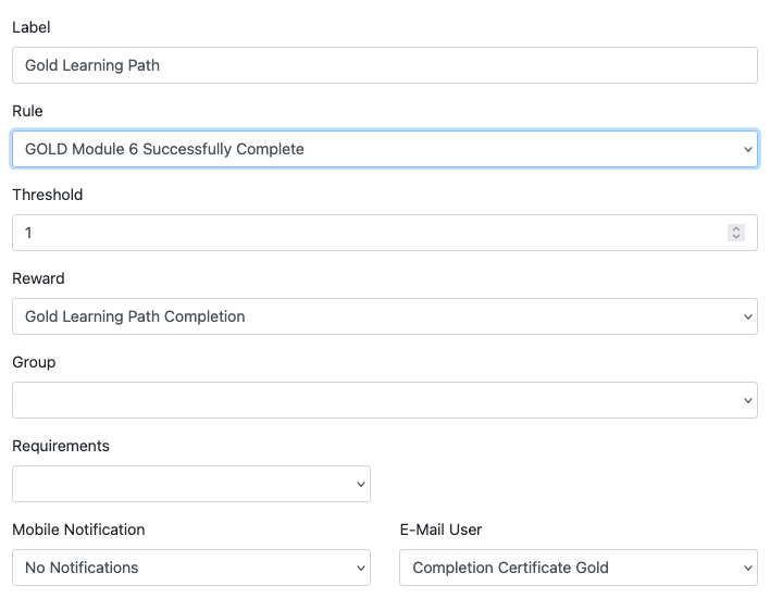 Milestone configuration form for rewarding users after reaching engagement thresholds